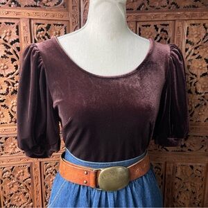 Maurices Velvet Puff Sleeve Top T Shirt Blouse Cutesy Demmure